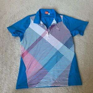 Puma Blue and Pink Striped Women's Top